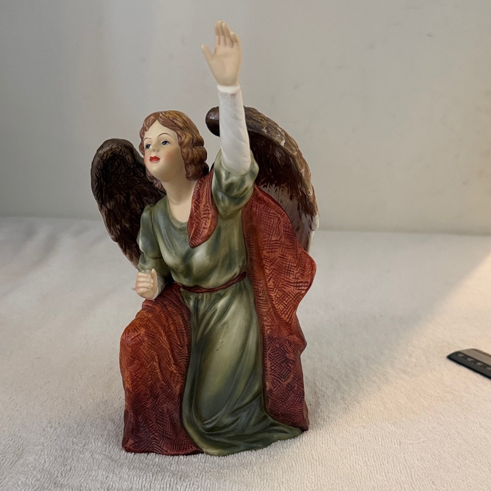 Kneeling Angel Figurine in Green and Rust